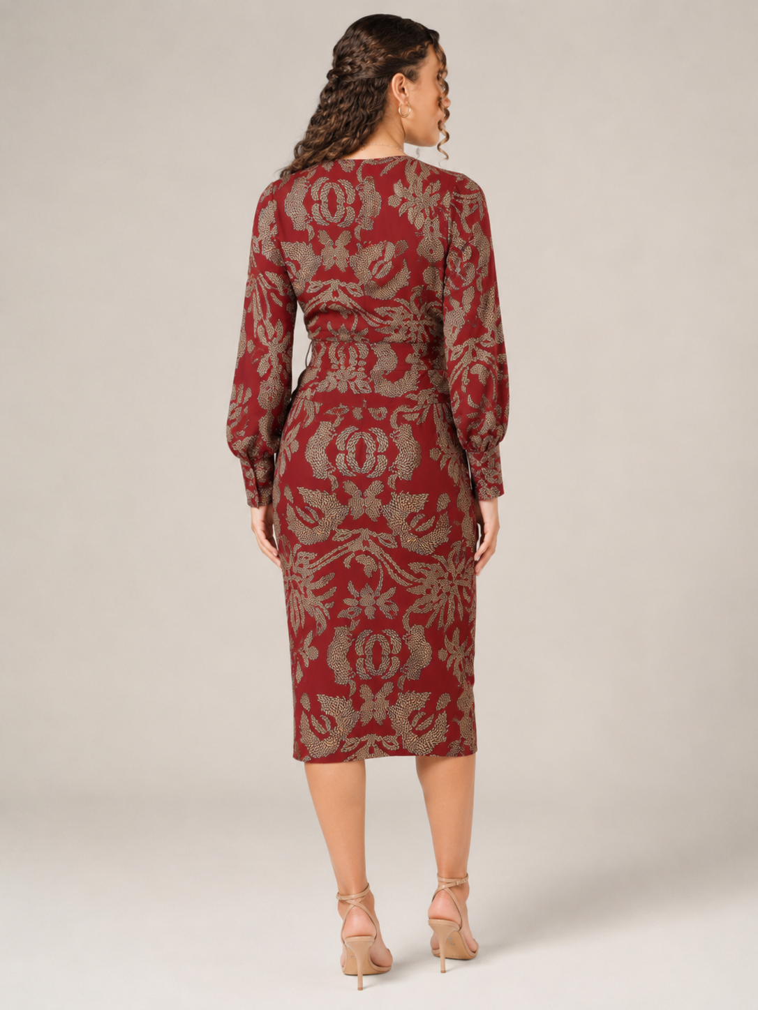 Milena - Donkerblauwe Midi-jurk Met Bloemenprint En Knoopdetail