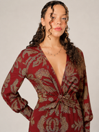 Milena - Donkerblauwe Midi-jurk Met Bloemenprint En Knoopdetail