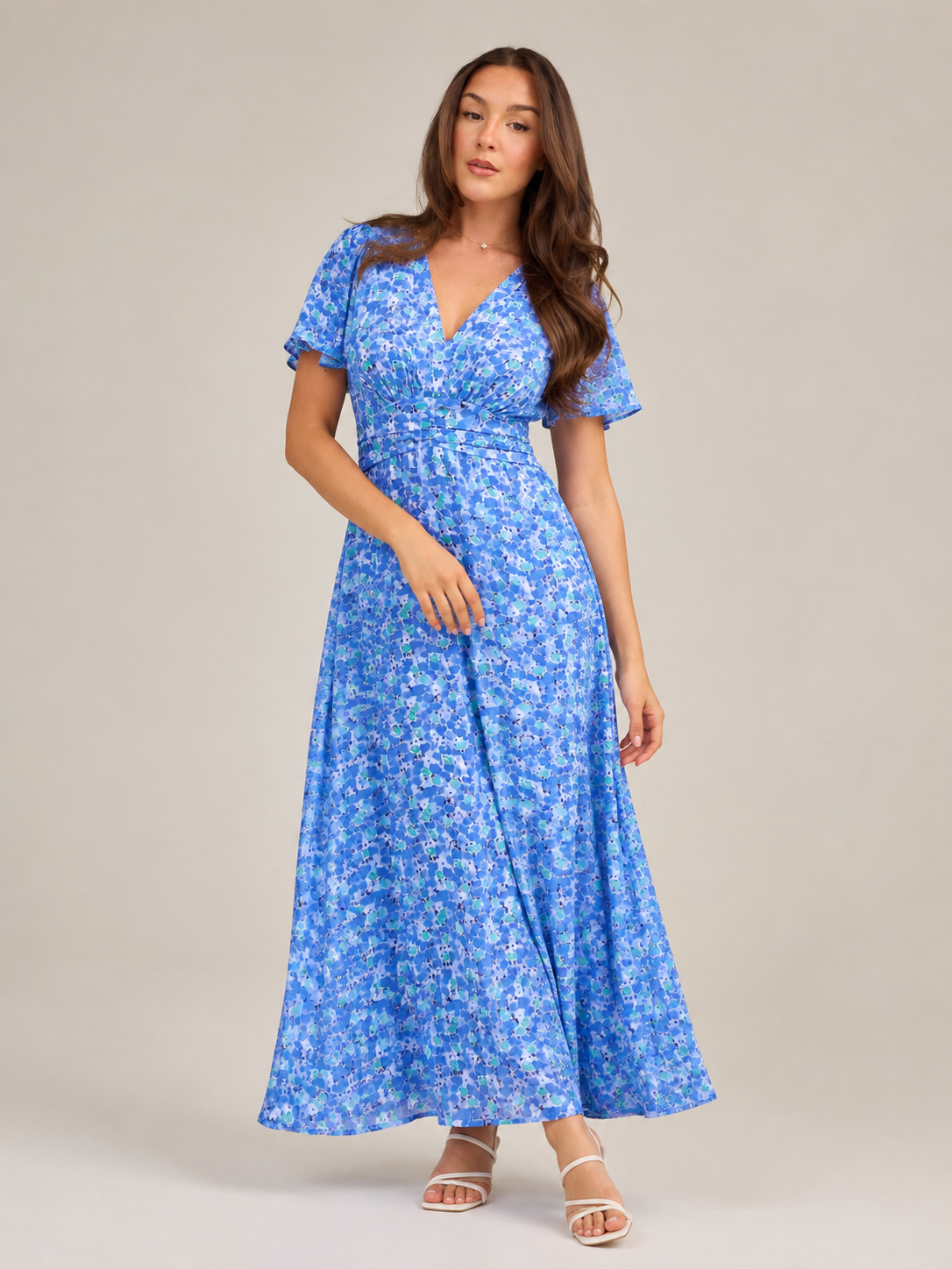 Marjolein - Maxi-jurk Met V-hals  Elastische Taille En Bloemenprint