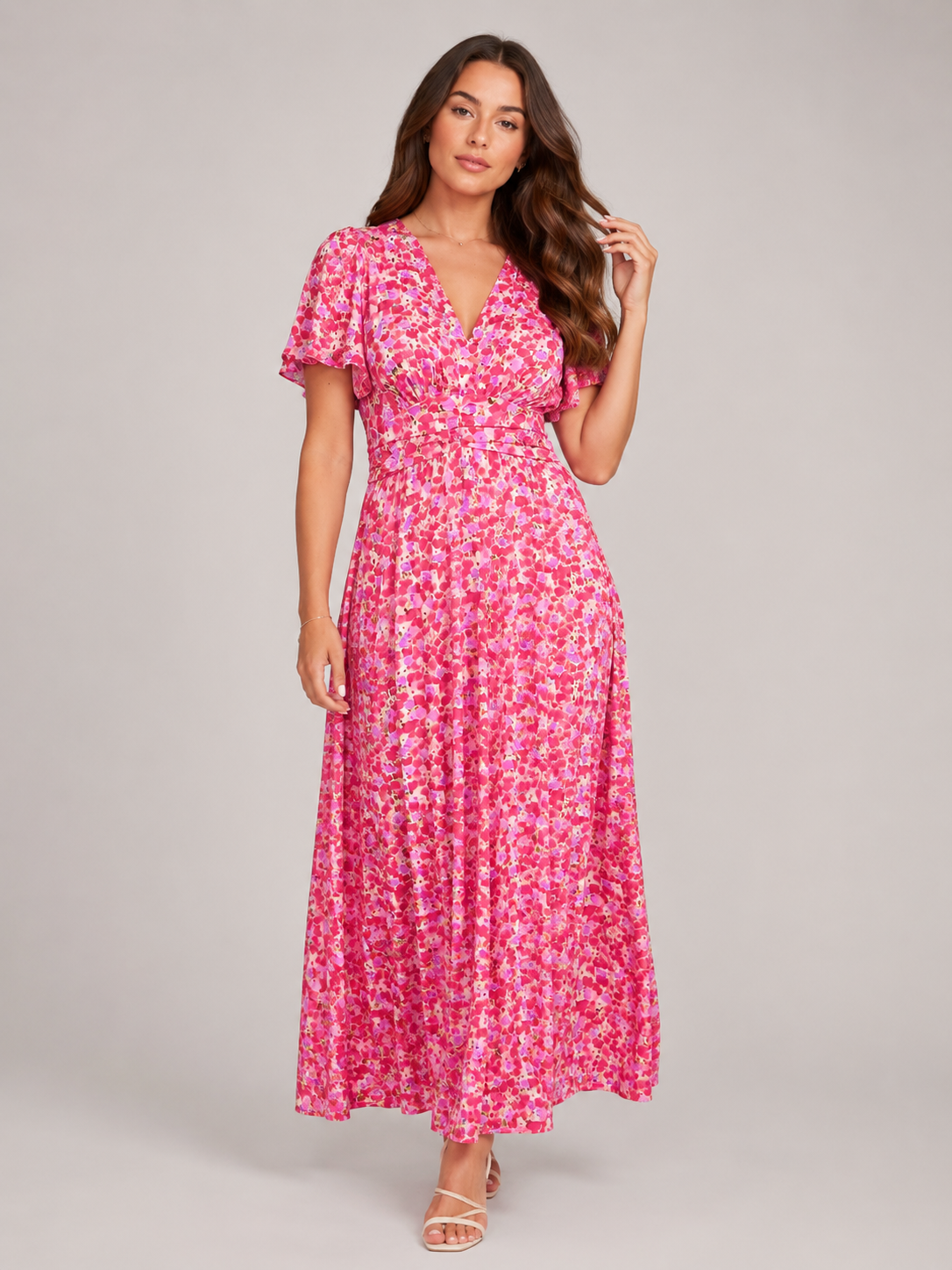 Marjolein - Maxi-jurk Met V-hals  Elastische Taille En Bloemenprint