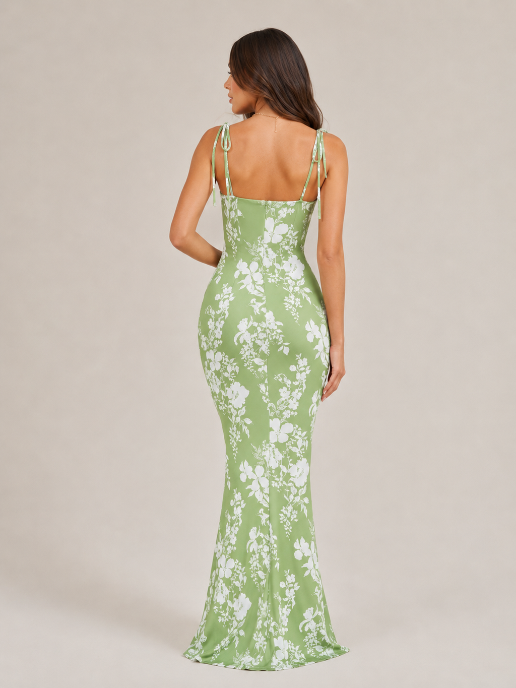 Mira - Blauwe Maxi-jurk Met Bloemenprint En Strikdetails