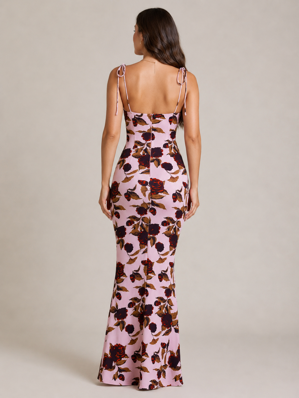 Mira - Blauwe Maxi-jurk Met Bloemenprint En Strikdetails