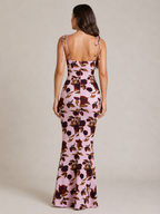 Mira - Blauwe Maxi-jurk Met Bloemenprint En Strikdetails