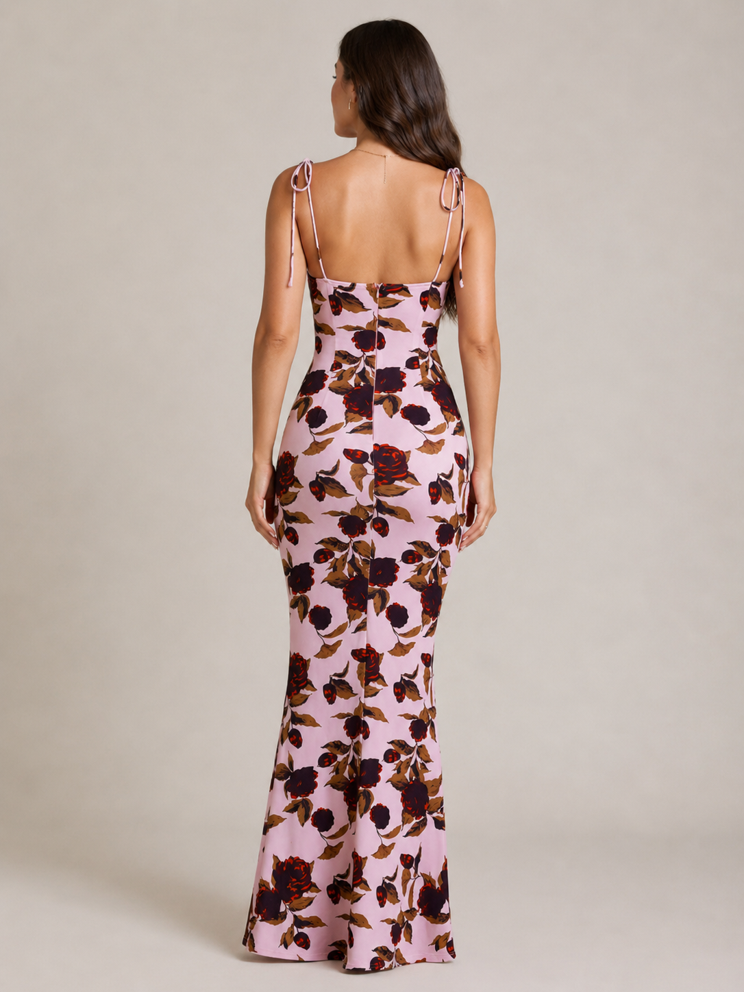 Mira - Blauwe Maxi-jurk Met Bloemenprint En Strikdetails