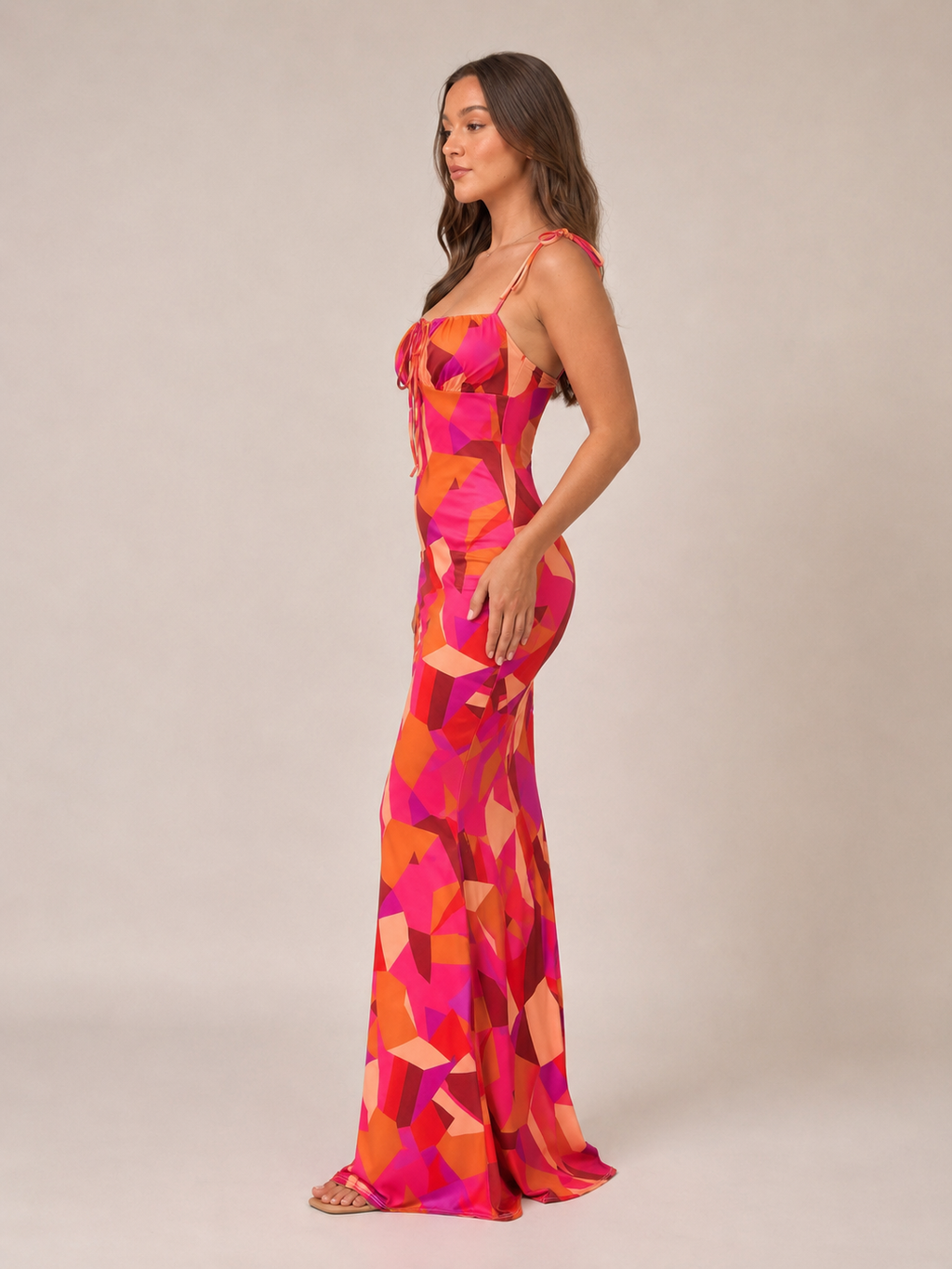 Mira - Blauwe Maxi-jurk Met Bloemenprint En Strikdetails