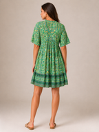 Mette - Boho Mini-jurk Met V-hals En All-over Print
