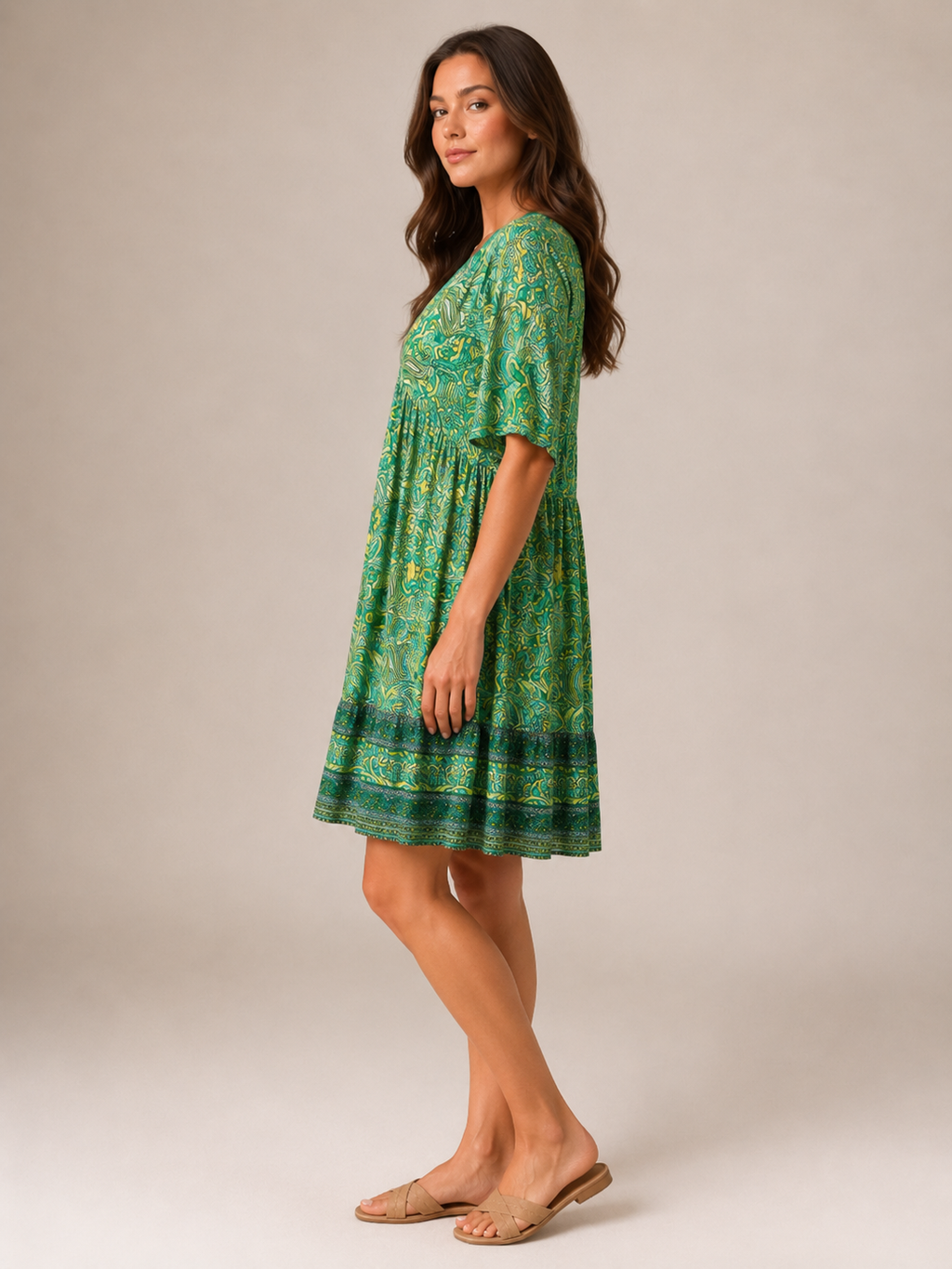 Mette - Boho Mini-jurk Met V-hals En All-over Print