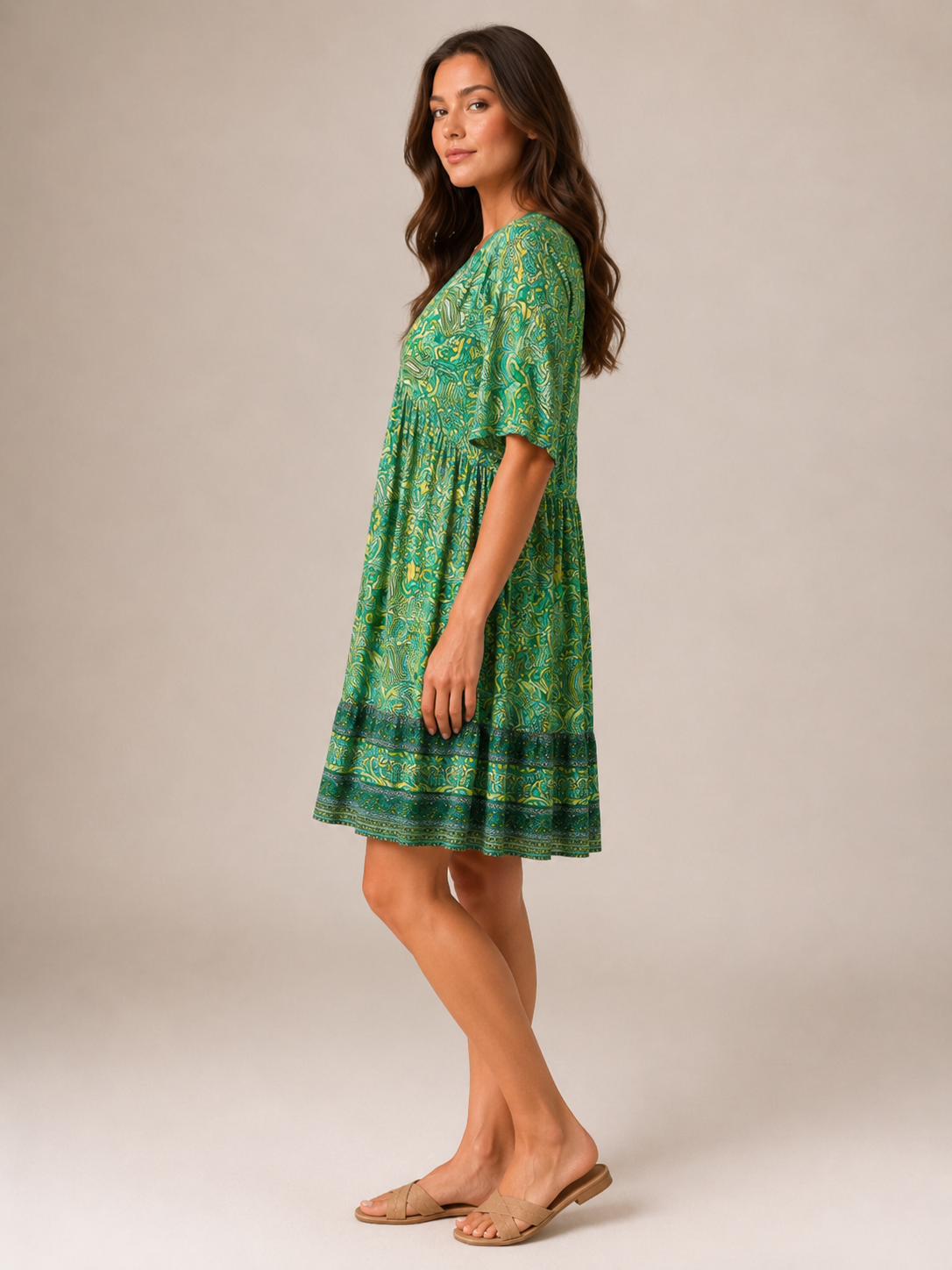 Mette - Boho Mini-jurk Met V-hals En All-over Print