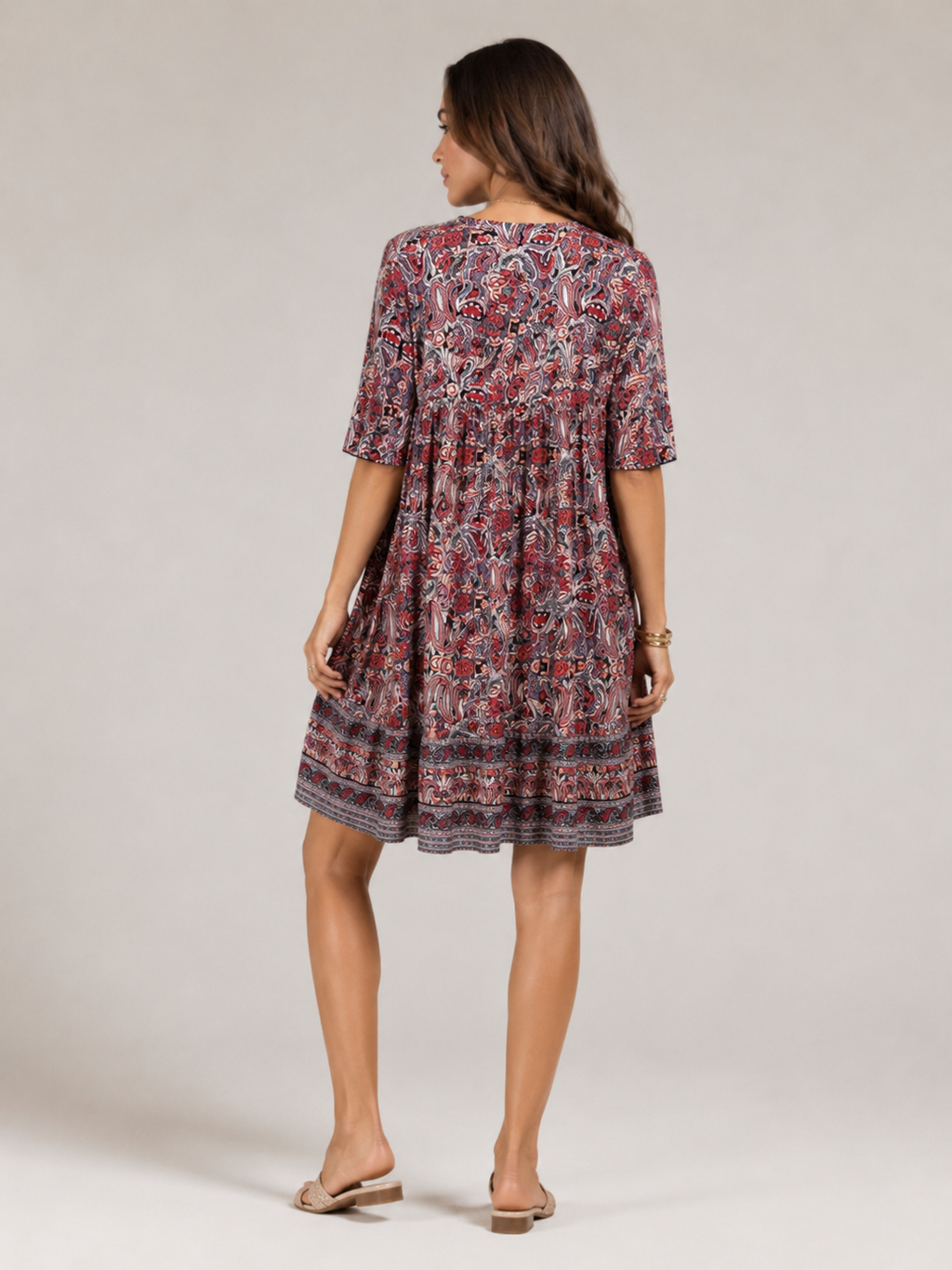 Mette - Boho Mini-jurk Met V-hals En All-over Print