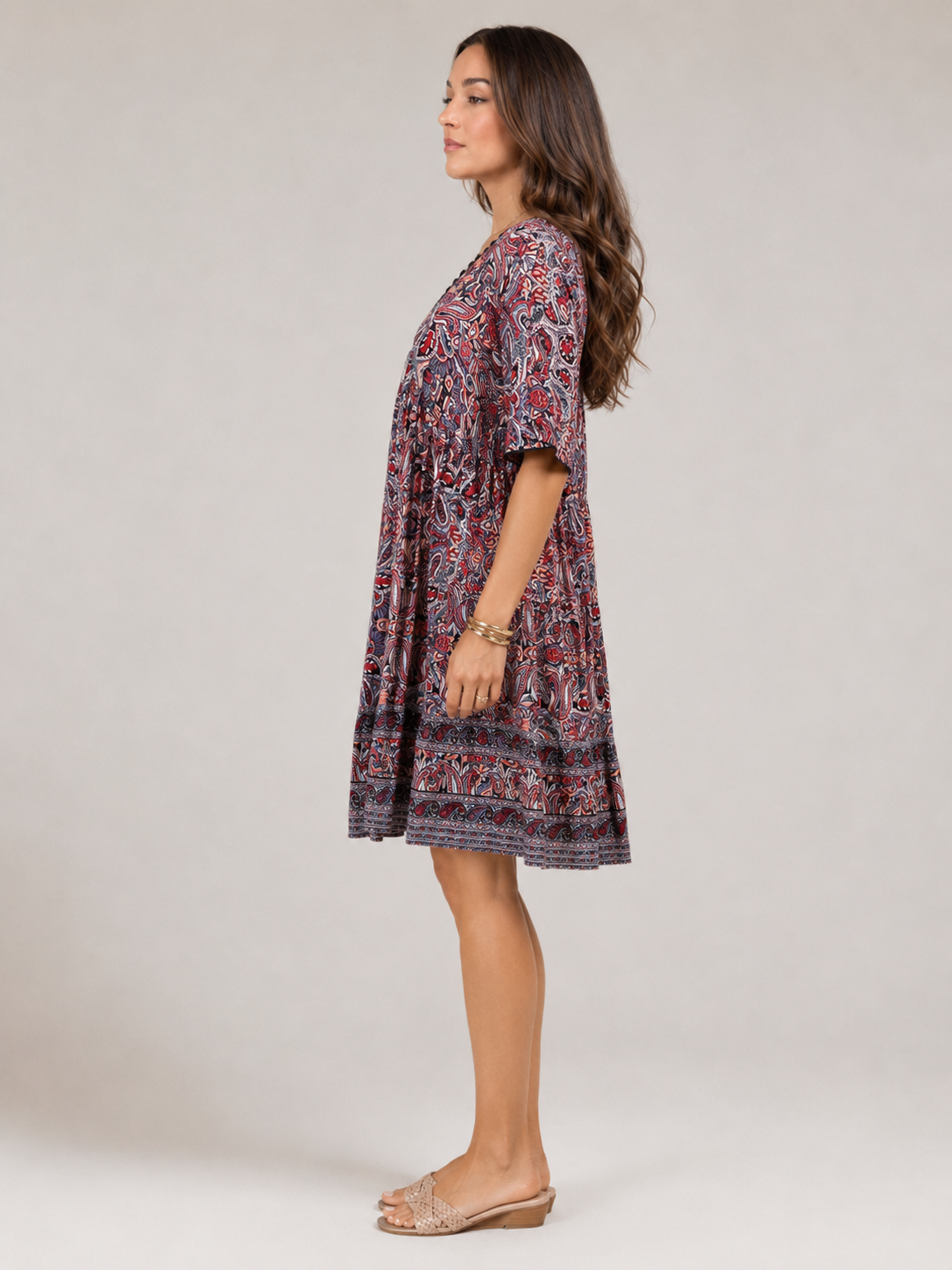 Mette - Boho Mini-jurk Met V-hals En All-over Print