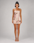 Fleur - Beige Strapless Mini-jurk met Bloemenborduursels