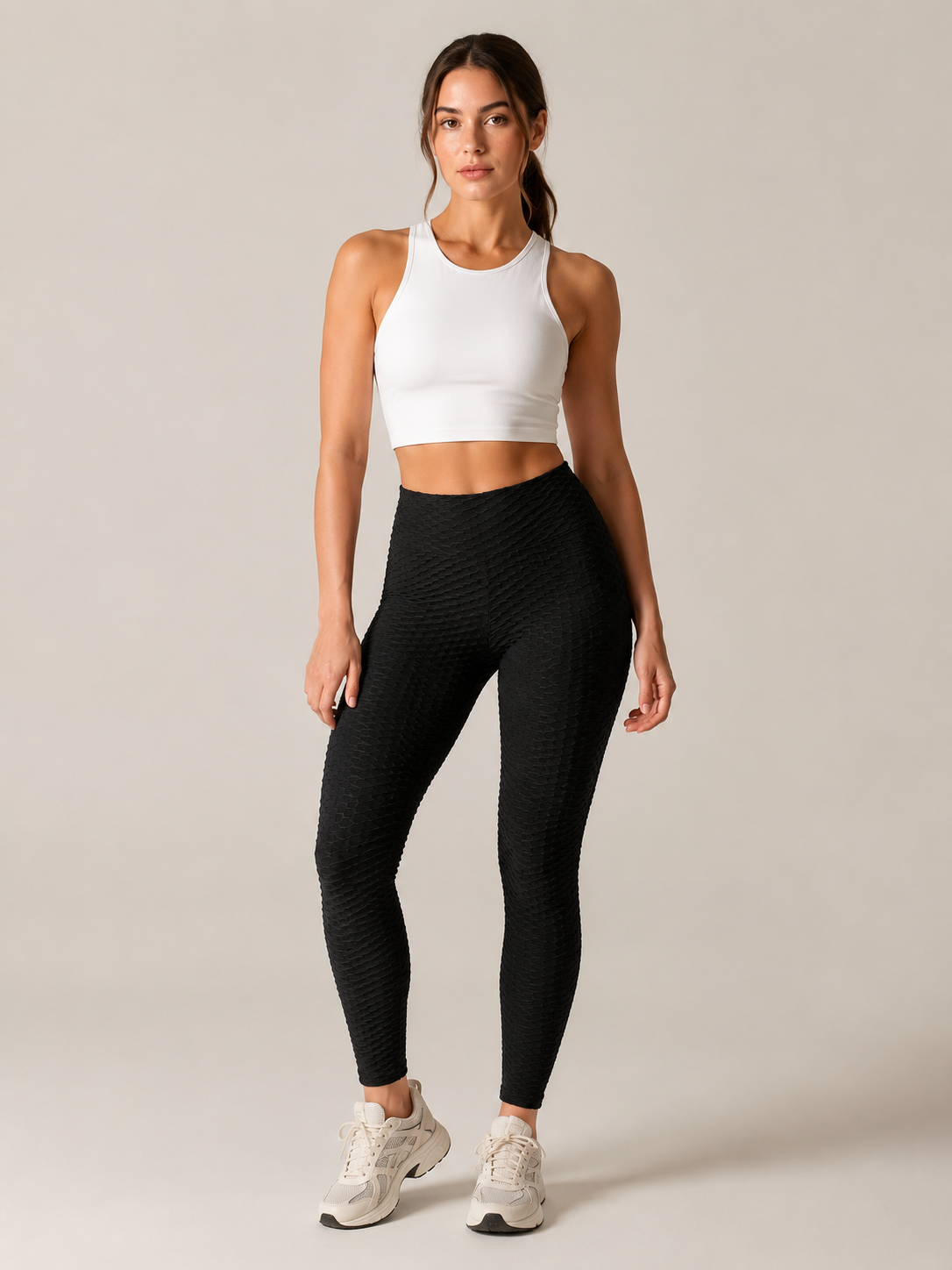 Quira - Dames Jacquard Legging Met Hoge Taille En Scrunch Detail