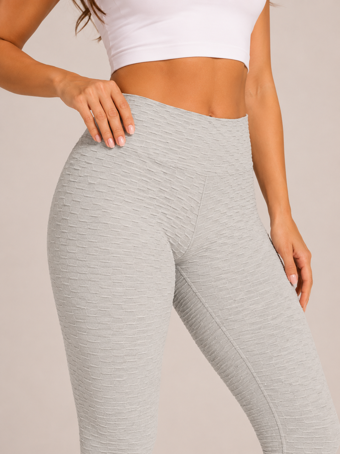 Quira - Dames Jacquard Legging Met Hoge Taille En Scrunch Detail
