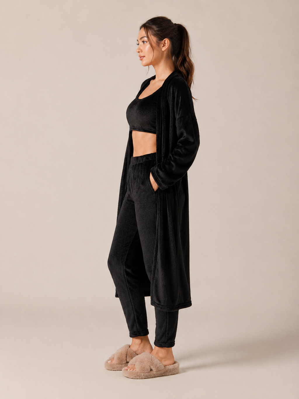 Quenna - Driedelige Dames Loungewear Set Met Crop Top En Lang Vest