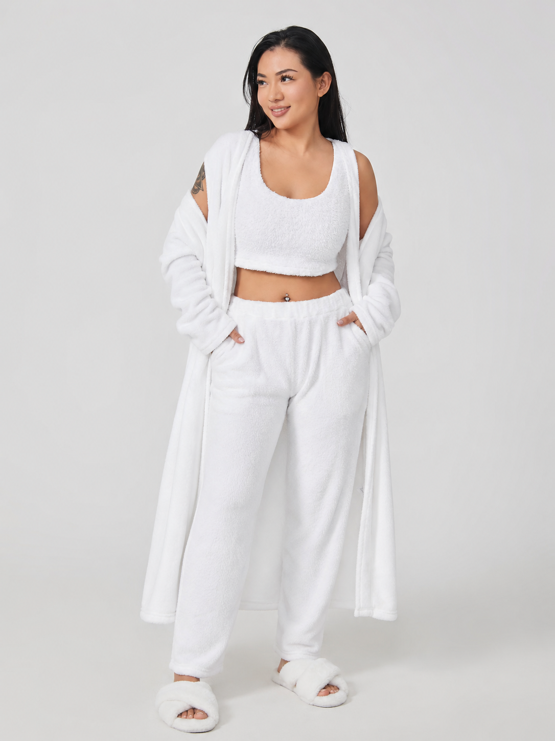 Quenna - Driedelige Dames Loungewear Set Met Crop Top En Lang Vest