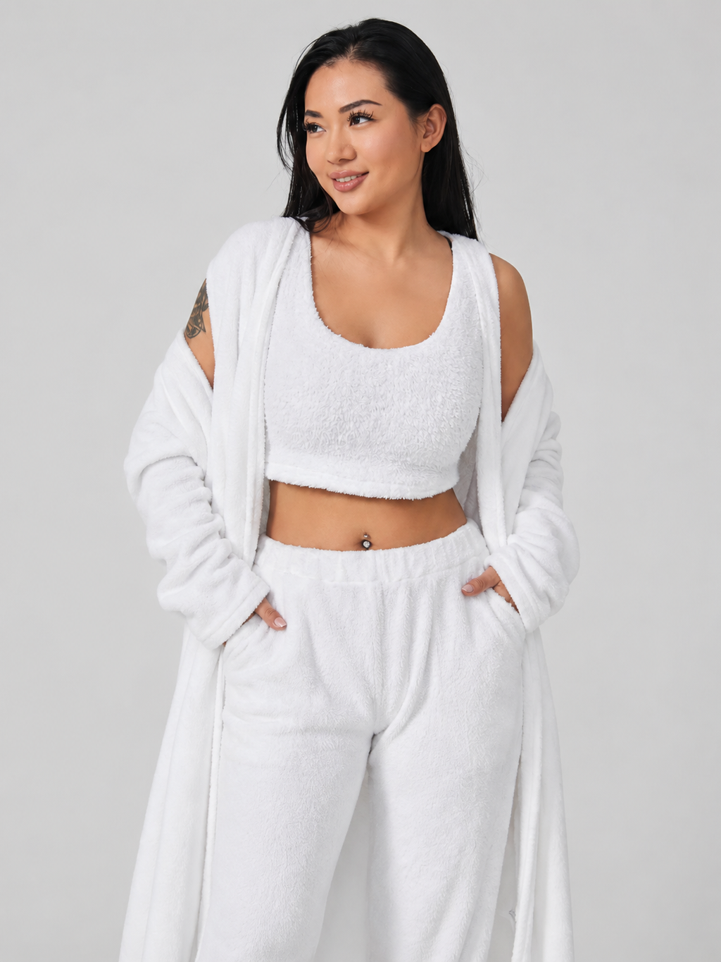 Quenna - Driedelige Dames Loungewear Set Met Crop Top En Lang Vest