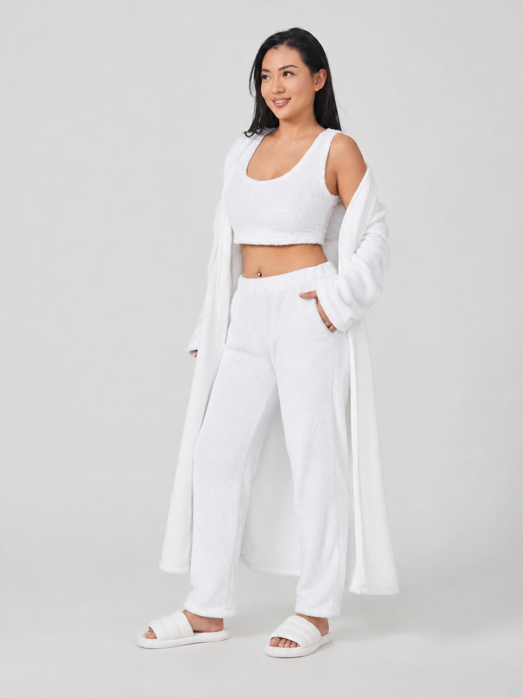 Quenna - Driedelige Dames Loungewear Set Met Crop Top En Lang Vest