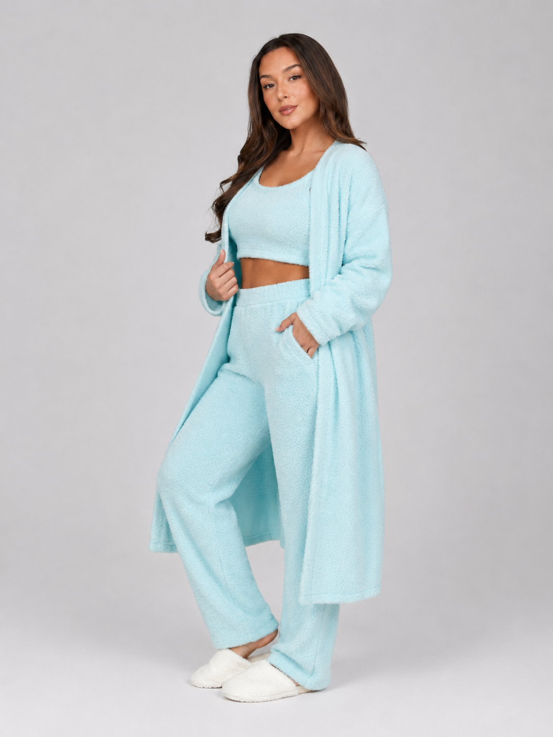 Quenna - Driedelige Dames Loungewear Set Met Crop Top En Lang Vest