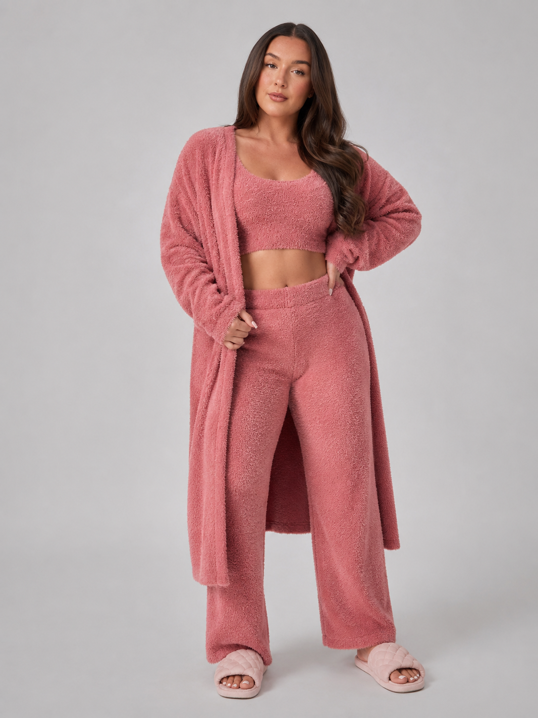 Quenna - Driedelige Dames Loungewear Set Met Crop Top En Lang Vest