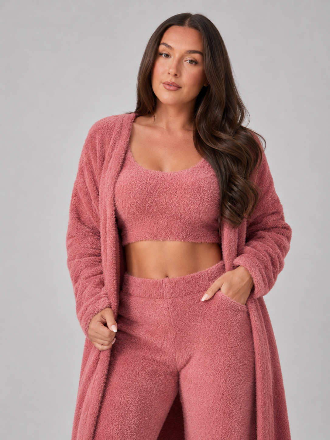Quenna - Driedelige Dames Loungewear Set Met Crop Top En Lang Vest
