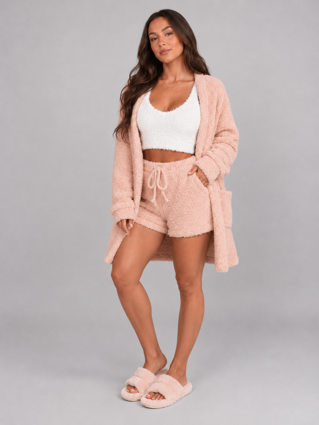 Quella - Driedelige Dames Pyjamaset Met Crop Top, Vest En Short
