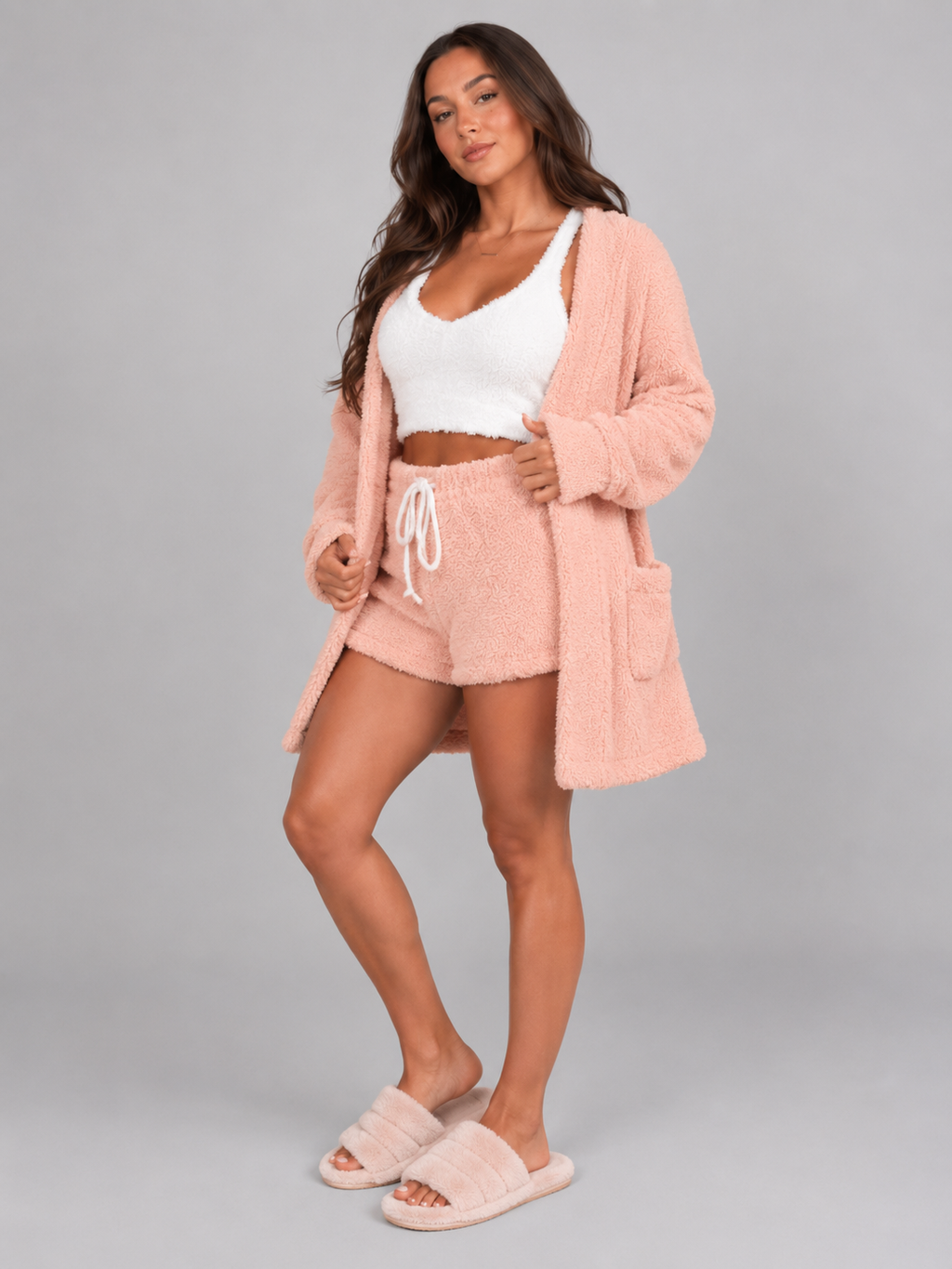 Quella - Driedelige Dames Pyjamaset Met Crop Top, Vest En Short