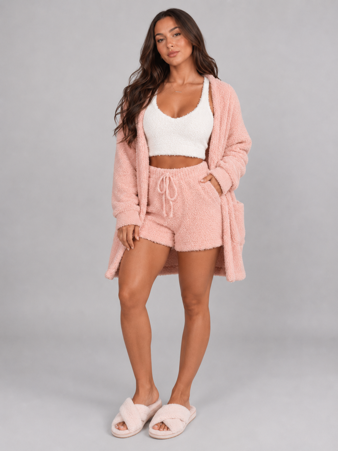 Quella - Driedelige Dames Pyjamaset Met Crop Top, Vest En Short