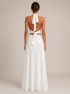 Qelina - Halter Maxi-jurk Met Open Rug En Split