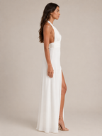 Qelina - Halter Maxi-jurk Met Open Rug En Split