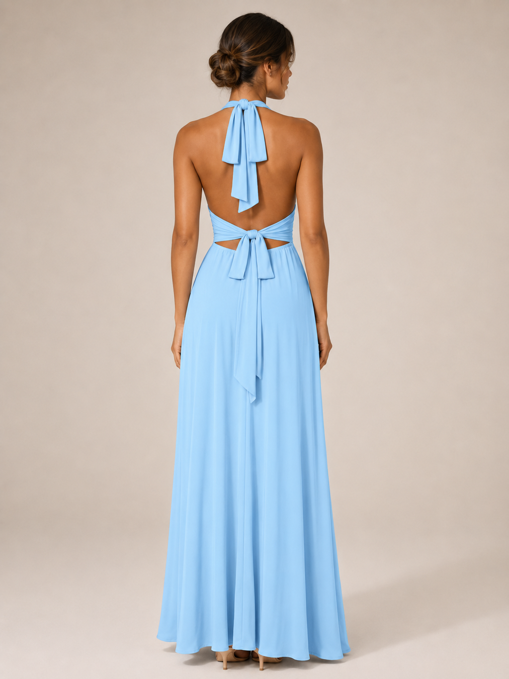 Qelina - Halter Maxi-jurk Met Open Rug En Split