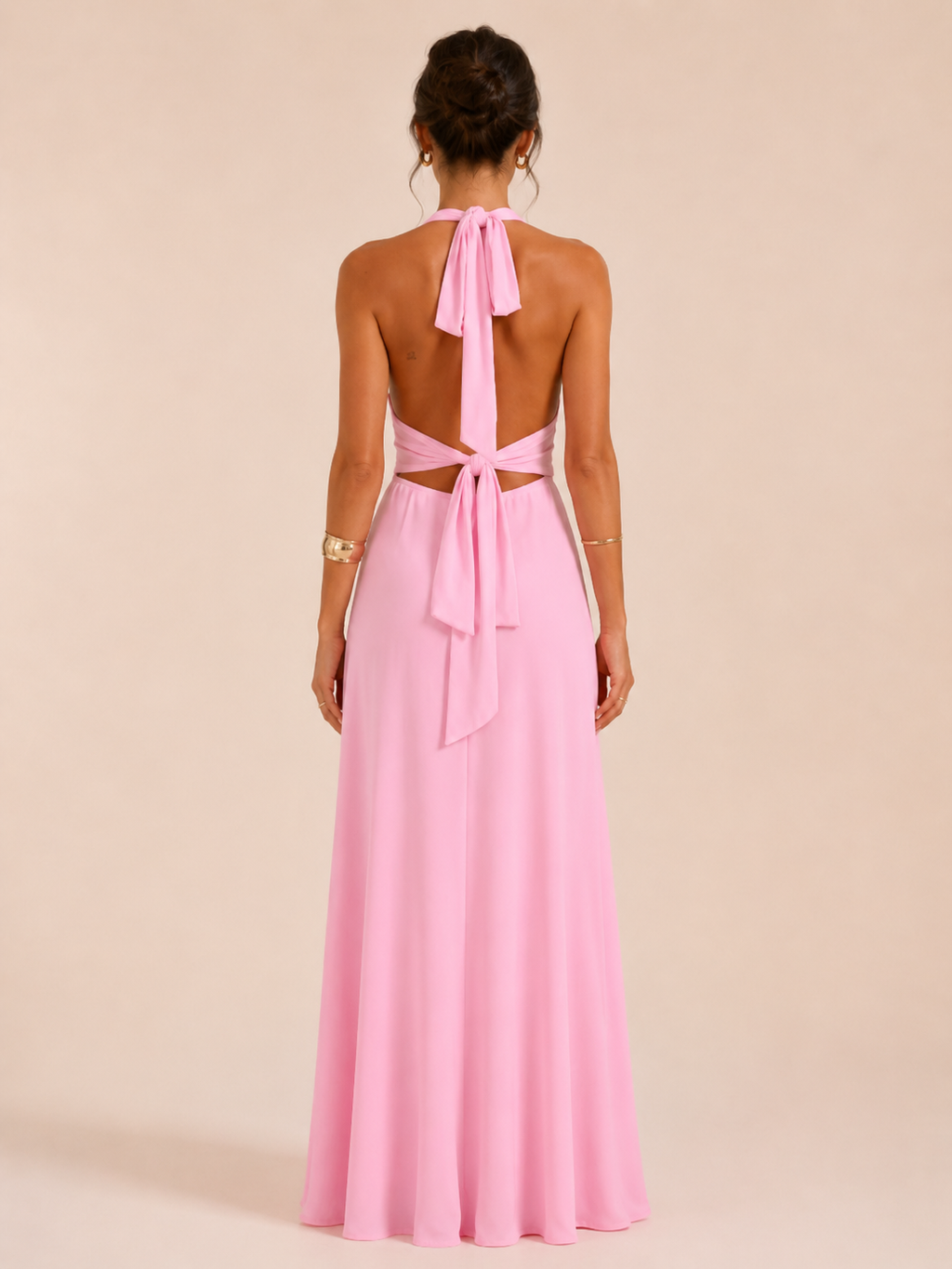 Qelina - Halter Maxi-jurk Met Open Rug En Split