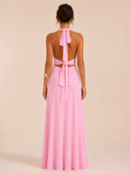 Qelina - Halter Maxi-jurk Met Open Rug En Split