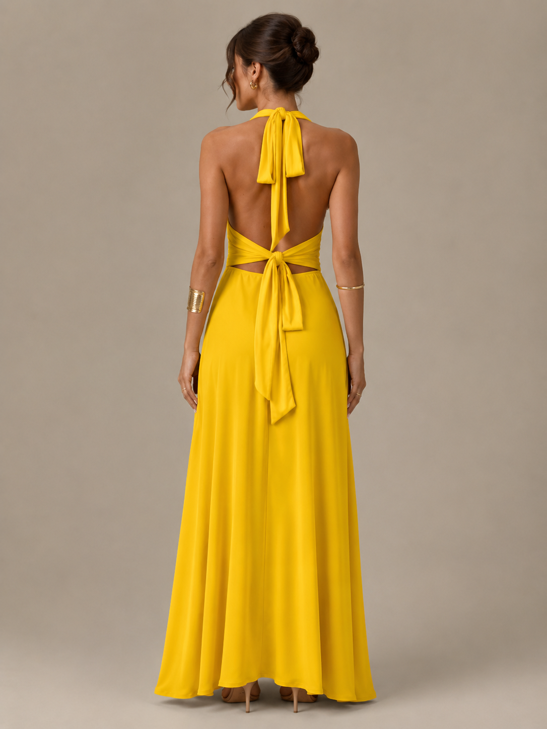 Qelina - Halter Maxi-jurk Met Open Rug En Split