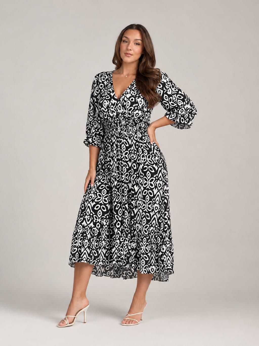 Mona - Boho Maxi-jurk Met V-hals En Grafische Print