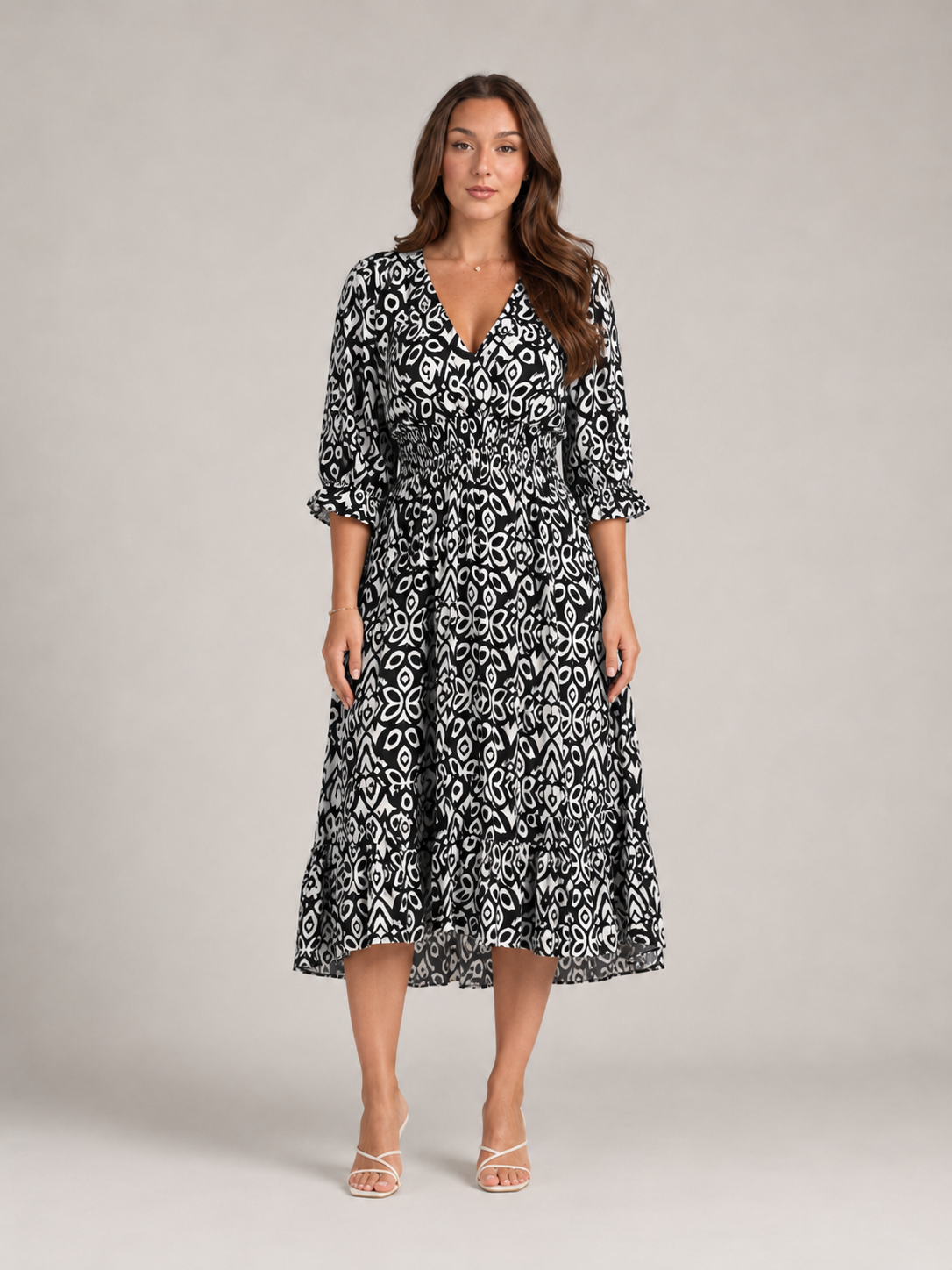 Mona - Boho Maxi-jurk Met V-hals En Grafische Print