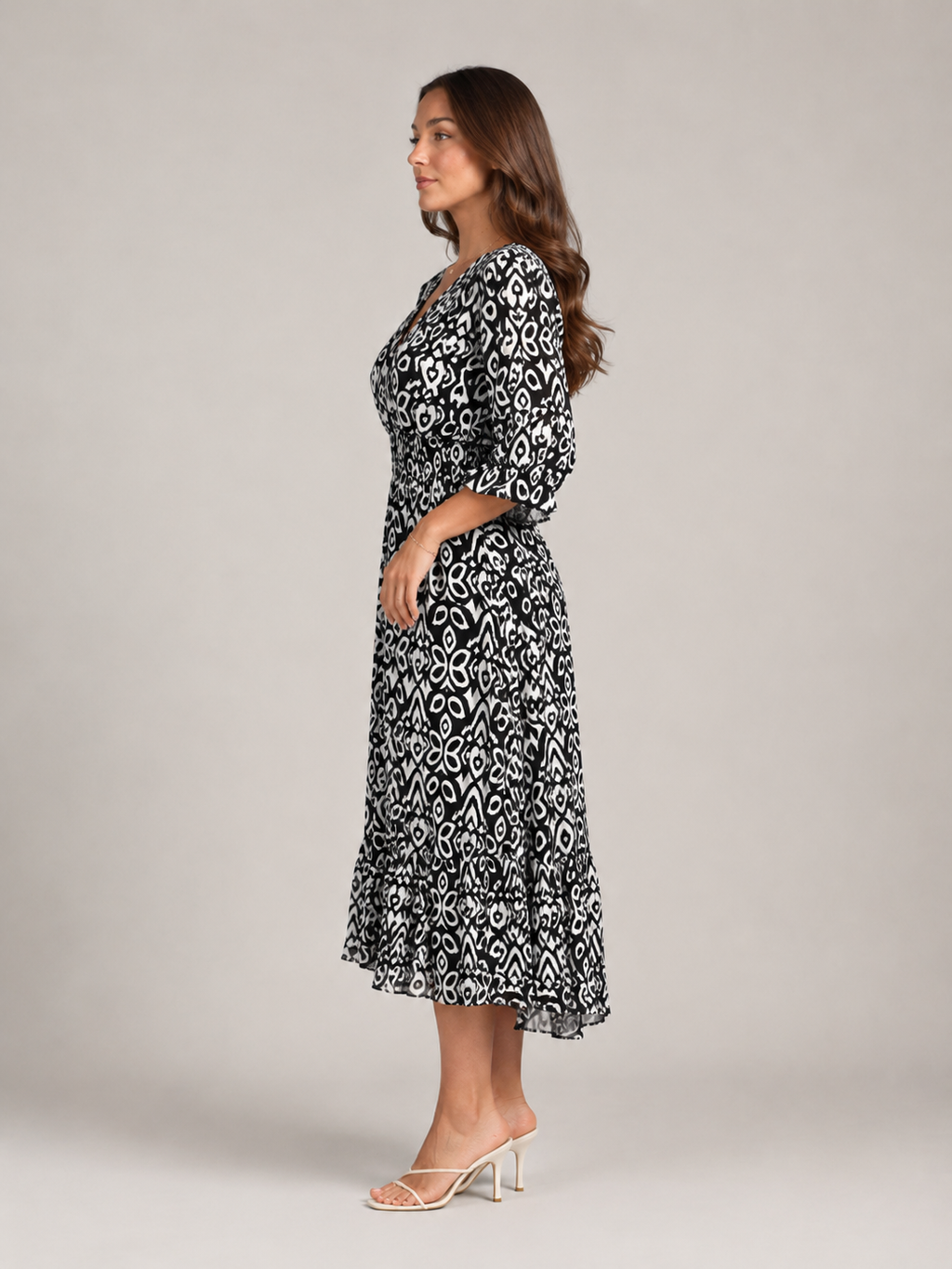 Mona - Boho Maxi-jurk Met V-hals En Grafische Print