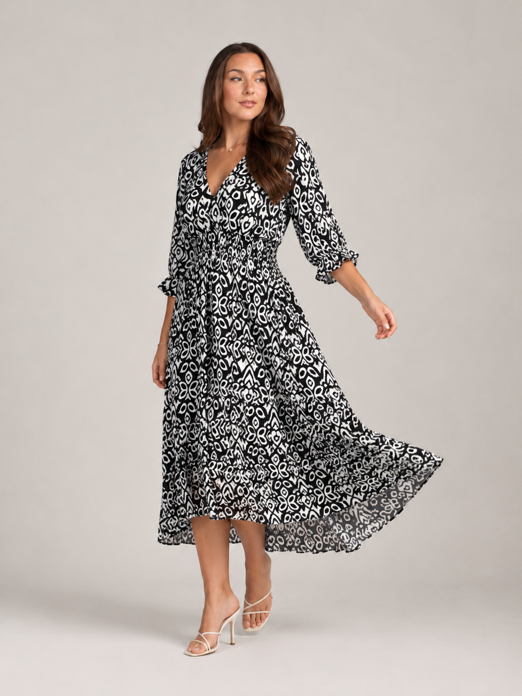 Mona - Boho Maxi-jurk Met V-hals En Grafische Print