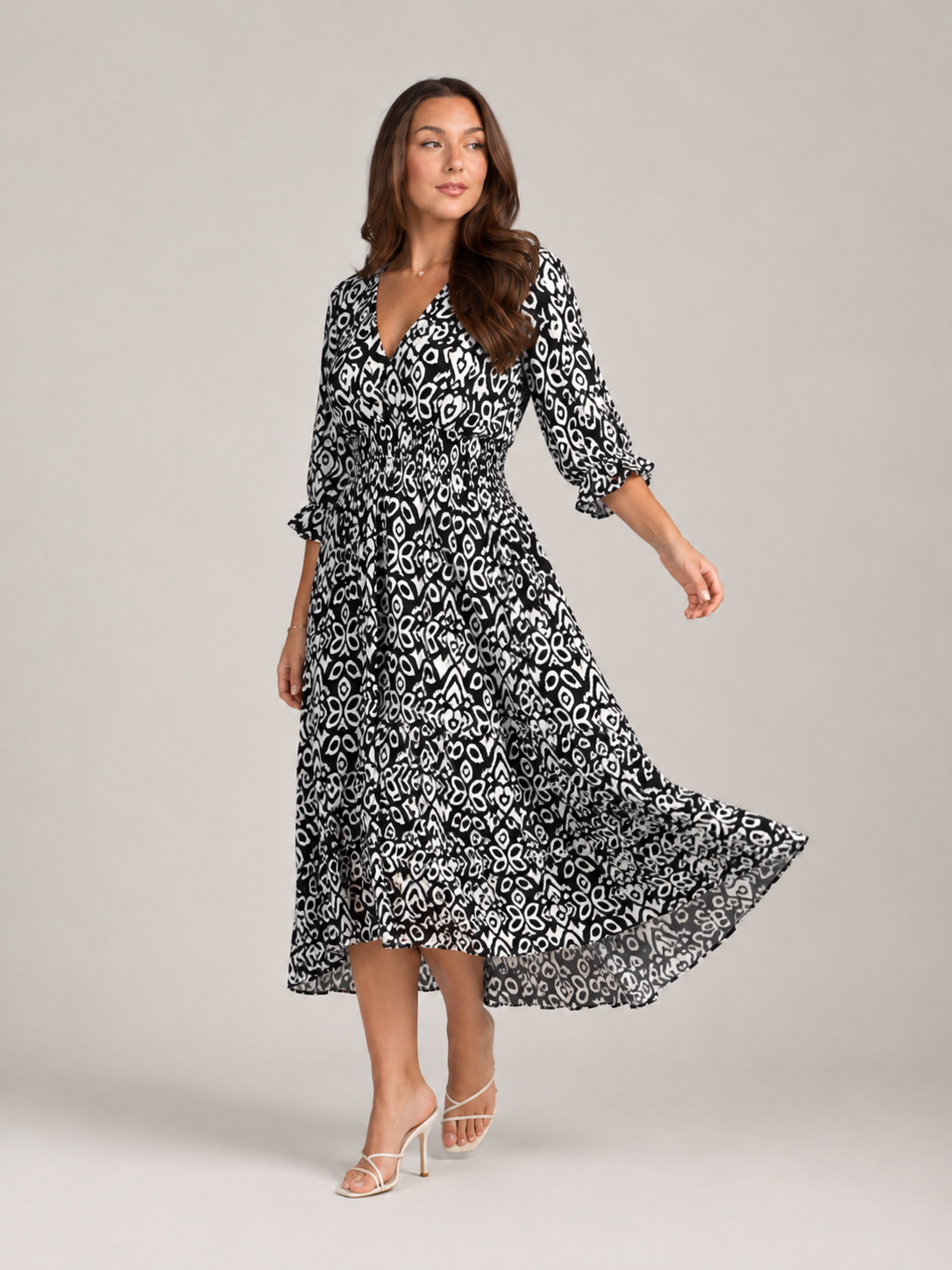 Mona - Boho Maxi-jurk Met V-hals En Grafische Print