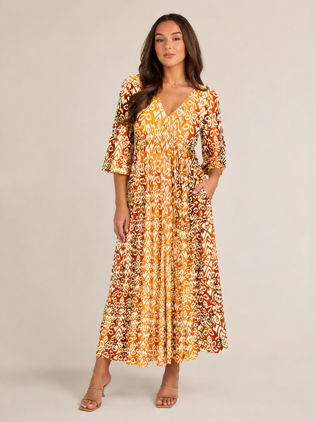 Mona - Boho Maxi-jurk met V-hals en Grafische Print