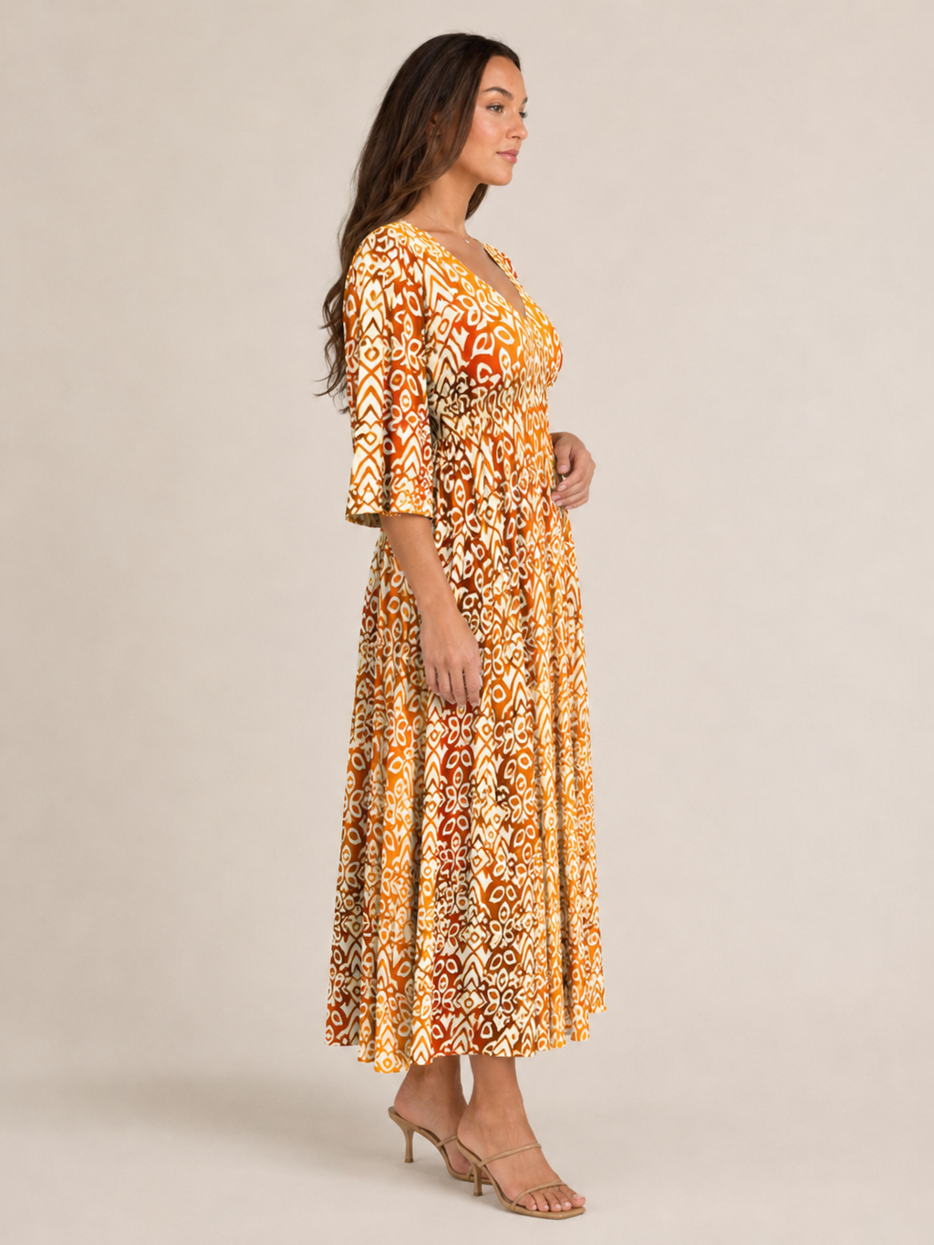Mona - Boho Maxi-jurk Met V-hals En Grafische Print