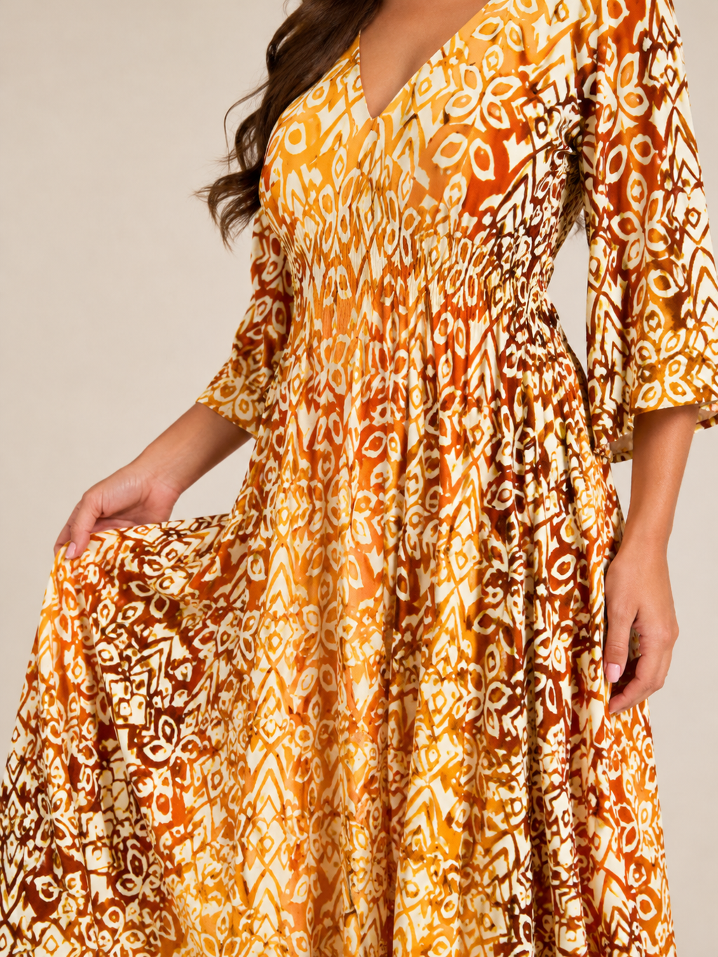 Mona - Boho Maxi-jurk Met V-hals En Grafische Print