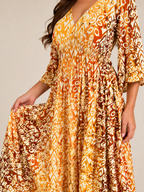 Mona - Boho Maxi-jurk Met V-hals En Grafische Print