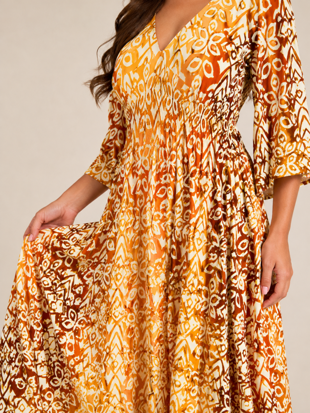 Mona - Boho Maxi-jurk Met V-hals En Grafische Print