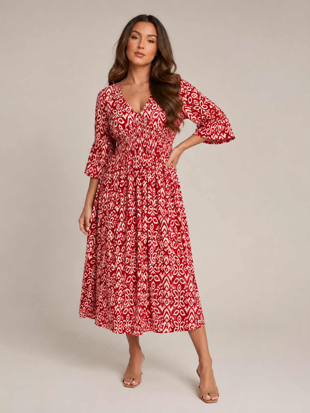 Mona - Boho Maxi-jurk met V-hals en Grafische Print