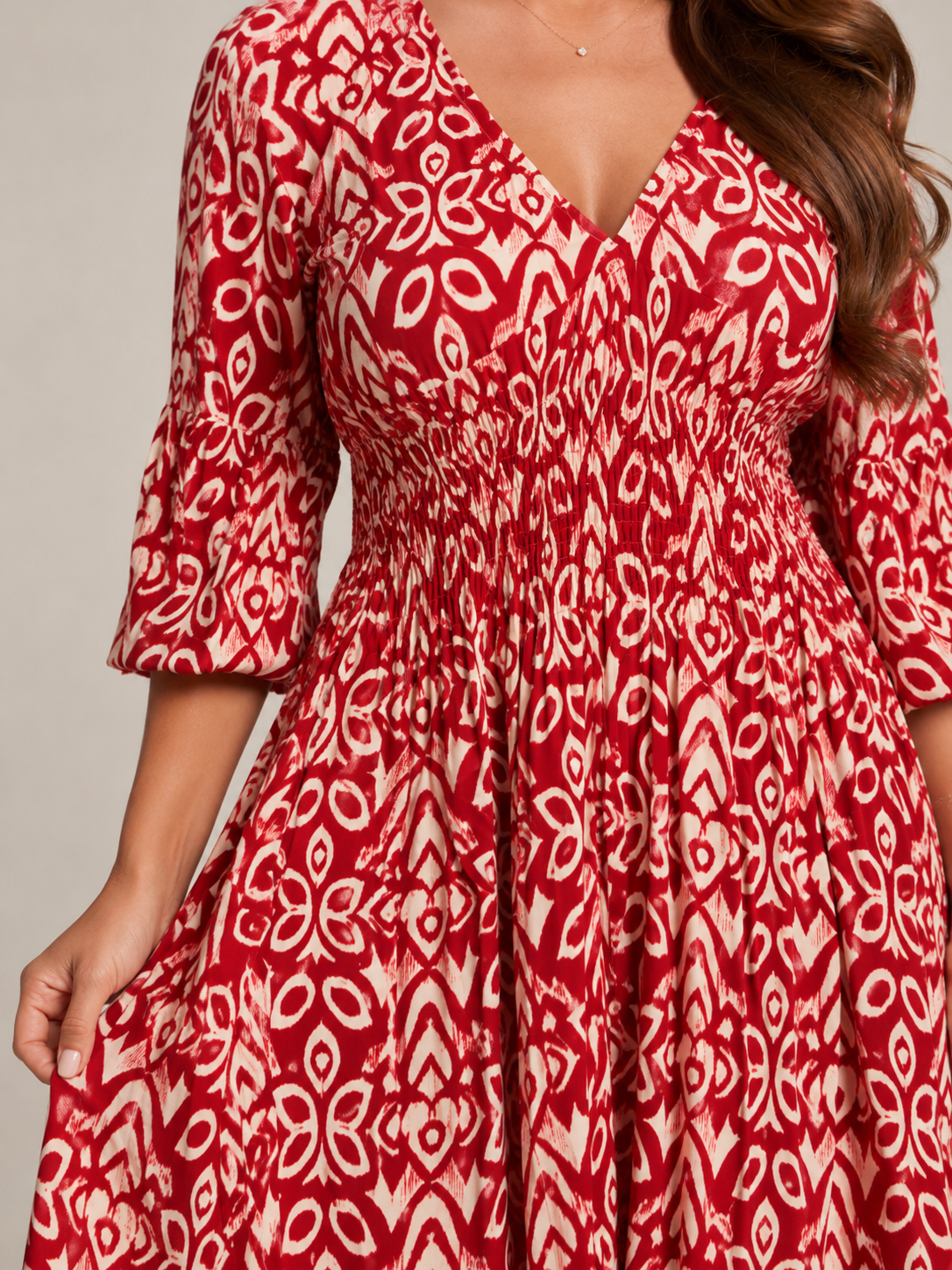 Mona - Boho Maxi-jurk Met V-hals En Grafische Print