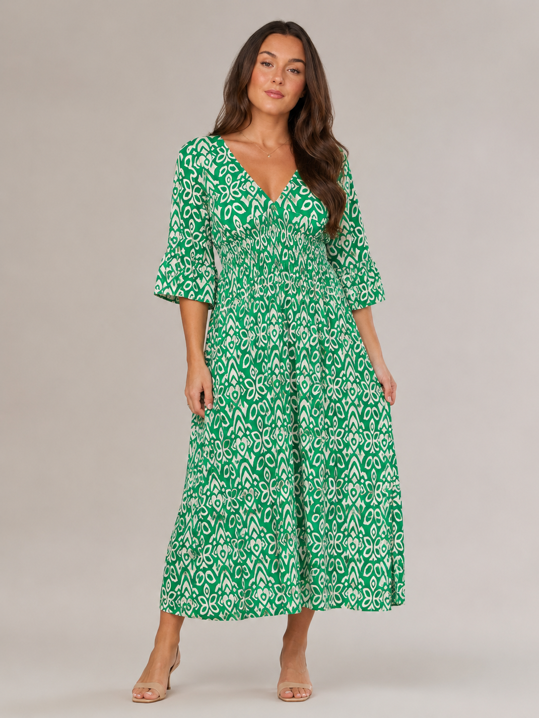 Mona - Boho Maxi-jurk met V-hals en Grafische Print