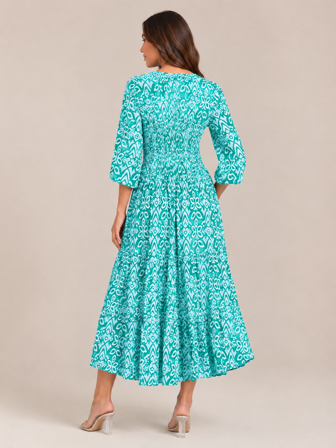 Mona - Boho Maxi-jurk Met V-hals En Grafische Print