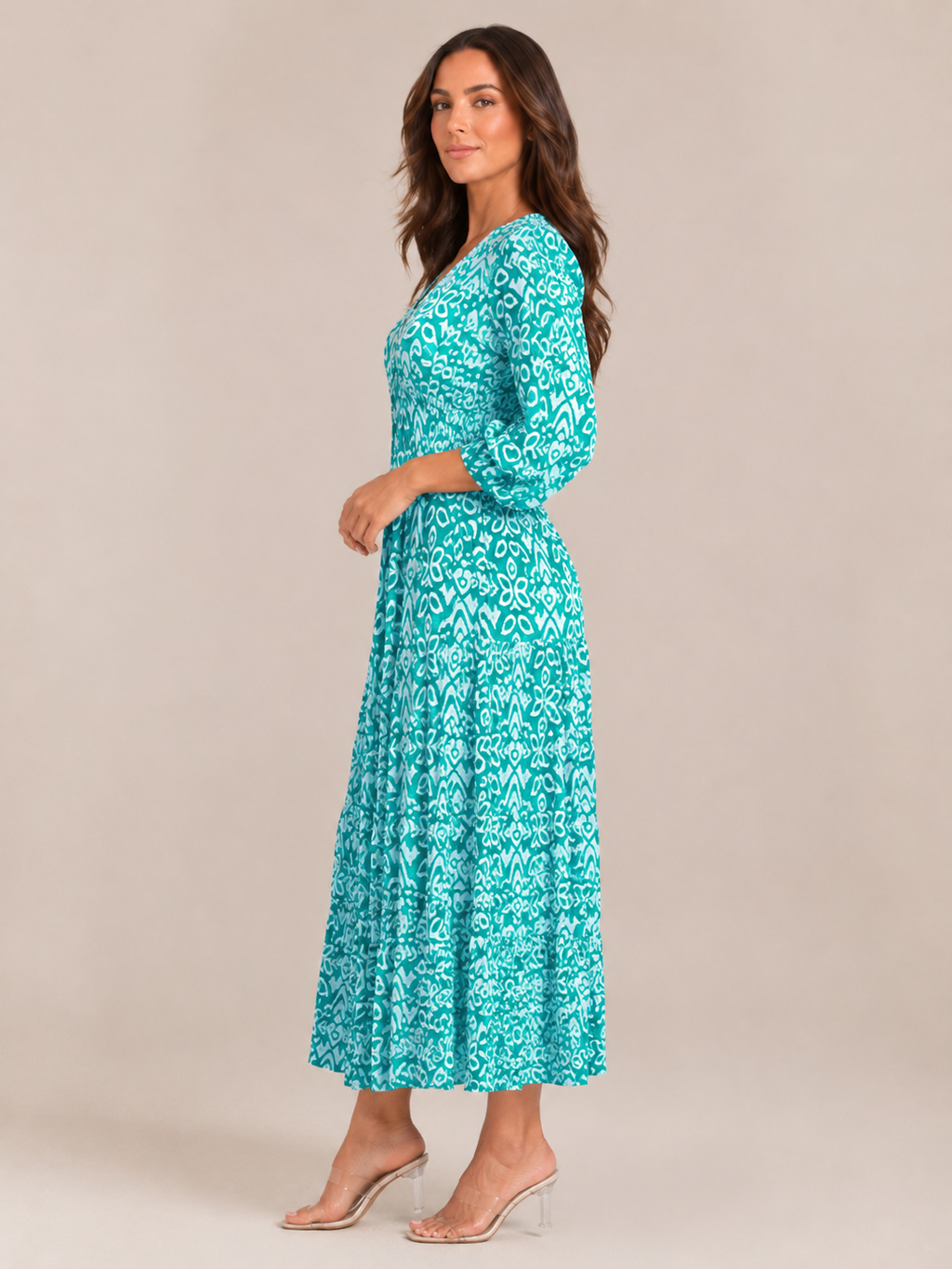 Mona - Boho Maxi-jurk Met V-hals En Grafische Print