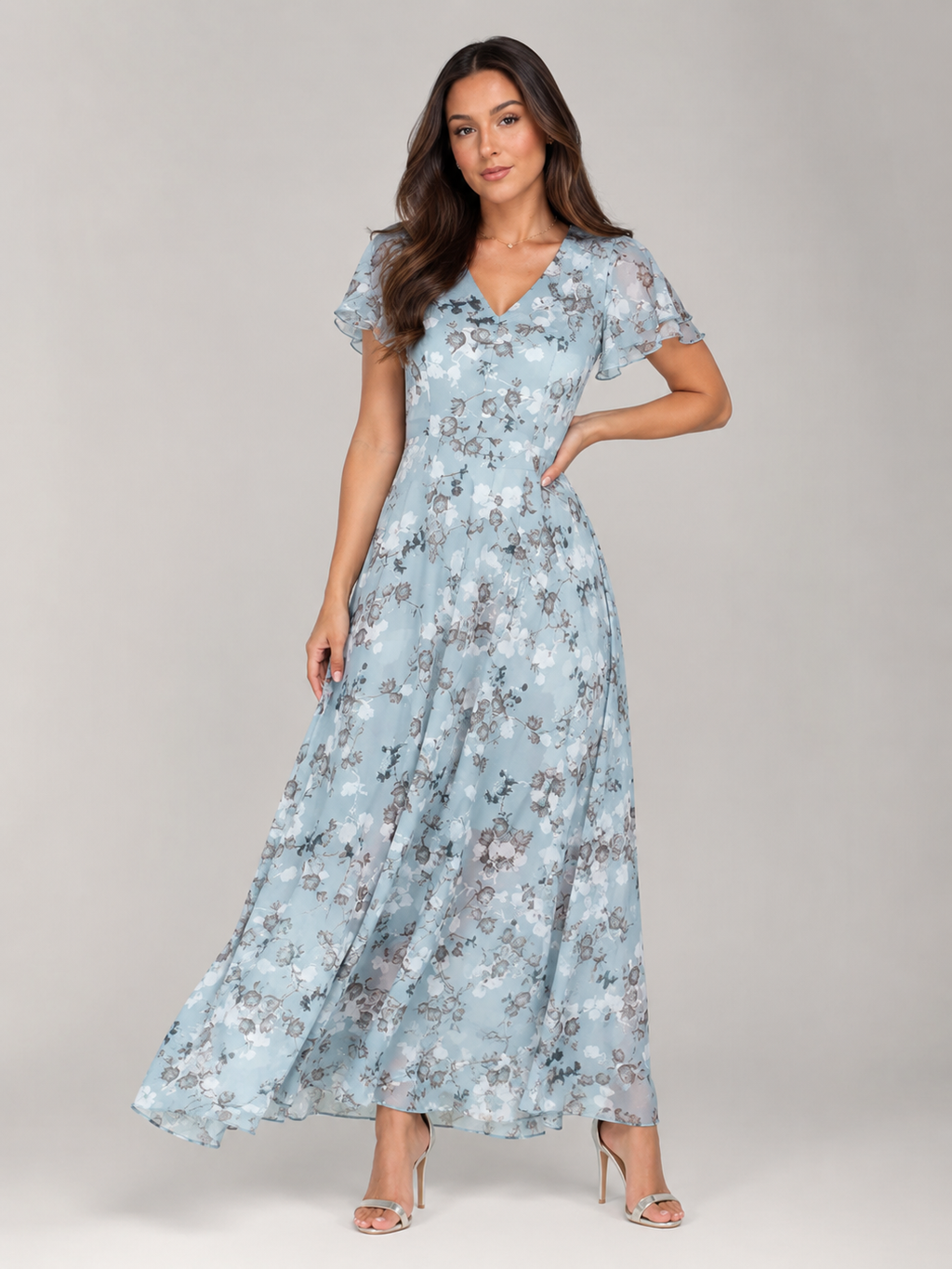 Mabel - Chiffon Maxi-jurk Met Bloemenprint En Vlindermouwen