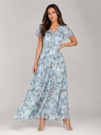 Mabel - Chiffon Maxi-jurk Met Bloemenprint En Vlindermouwen